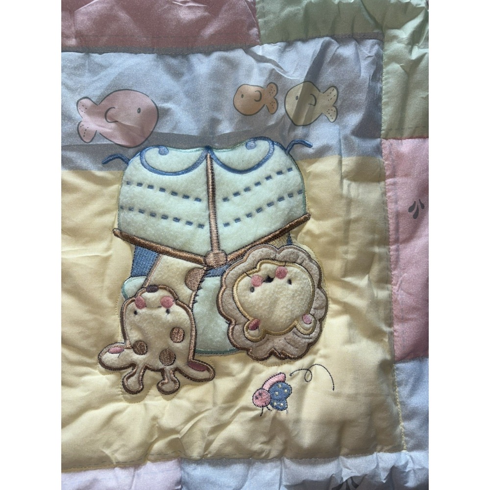 Vintag pasted Quilt Sun Animals Noah ark Puffy Blanket Comforter Reversible - Picture 2 of 4